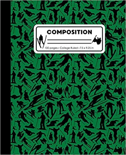 Composition: College Ruled Writing Notebook, Green Ski Snowboard Boy Pattern Marbled Blank Lined Book