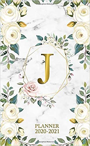 J 2020-2021 Planner: Marble Gold Floral Two Year 2020-2021 Monthly Pocket Planner | 24 Months Spread View Agenda With Notes, Holidays, Password Log & Contact List | Monogram Initial Letter J