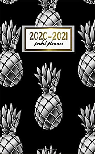 2020-2021 Pocket Planner: Pretty Two-Year Monthly Pocket Planner and Organizer | 2 Year (24 Months) Agenda with Phone Book, Password Log & Notebook | Funky Silver & Black Pineapple Print indir