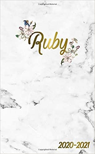 Ruby 2020-2021: 2 Year Monthly Pocket Planner & Organizer with Phone Book, Password Log and Notes | 24 Months Agenda & Calendar | Marble & Gold Floral Personal Name Gift for Girls and Women