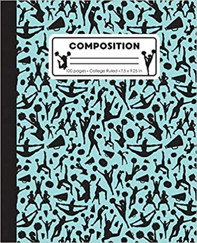 Composition: College Ruled Writing Notebook, Aqua Blue Cheerleading Cheer Pattern Marbled Blank Lined Book