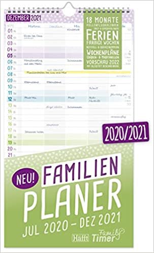 FamilienPlaner 2020/2021 mit 5 Spalten, 23 x 42 cm | Wandkalender für 18 Monate: Juli 2020 - Dezember 2021 | Familienkalender Wandplaner: Ferientermine, viele Zusatzinfos | klimaneutral & nachhaltig