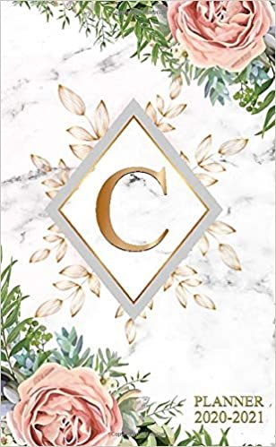 C 2020-2021: Nifty Floral Two Year 2020-2021 Monthly Pocket Planner | 24 Months Spread View Agenda With Notes, Holidays, Password Log & Contact List | Marble & Gold Monogram Initial Letter C