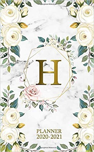 H 2020-2021 Planner: Marble Gold Floral Two Year 2020-2021 Monthly Pocket Planner | 24 Months Spread View Agenda With Notes, Holidays, Password Log & Contact List | Monogram Initial Letter H