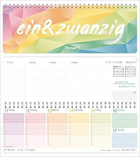 Rainbow Wochen-Tischkalender 2021 im Quer-Format zum Aufstellen | 1 Woche 2 Seiten | Wochenkalender 29,7 x 10,5 cm | Schreibtisch-Kalender mit Sprüchen | nachhaltig & klimaneutral indir