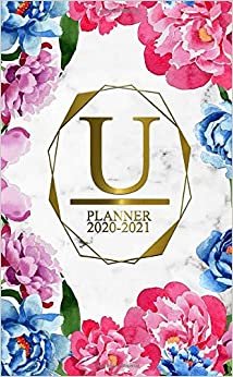 U: Two Year 2020-2021 Monthly Pocket Planner | 24 Months Spread View Agenda With Notes, Holidays, Password Log & Contact List | Marble & Gold Floral Monogram Initial Letter U