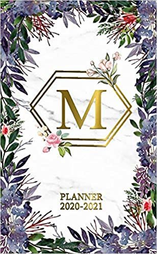 M 2020-2021 Planner: Marble & Gold Two Year 2020-2021 Monthly Pocket Planner | Nifty 24 Months Spread View Agenda With Notes, Holidays, Password Log & Contact List | Floral Monogram Initial Letter M