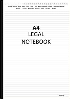 A4 Legal Notebook - White: Narrow Ruled Legal Writing Pad With Date | Counsel Notepad | A4 - 21 x 29.7 cm | 50 Sheets/100 Pages | Quality 90gsm White Paper