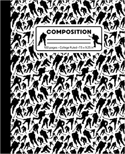Composition: College Ruled Writing Notebook, Black and White Ice Hockey Pattern Marbled Blank Lined Book