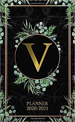 V 2020-2021 Planner: Tropical Floral Two Year 2020-2021 Monthly Pocket Planner | 24 Months Spread View Agenda With Notes, Holidays, Password Log & Contact List | Nifty Gold Monogram Initial Letter V indir