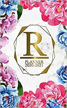 R: Two Year 2020-2021 Monthly Pocket Planner | 24 Months Spread View Agenda With Notes, Holidays, Password Log & Contact List | Marble & Gold Floral Monogram Initial Letter R indir