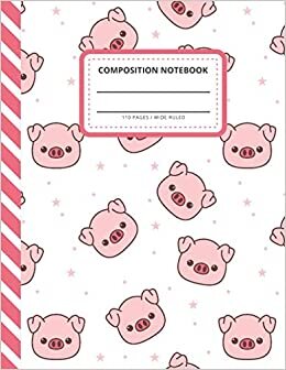 Composition Notebook: Pastel Pink Baby Pig Face and Star Pattern / Wide Ruled Notebook Paper for Kids / Large Writing Journal for Homework - Notes - ... / Back to School for Boys Girls Children