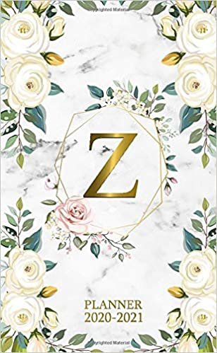 Z 2020-2021 Planner: Marble Gold Floral Two Year 2020-2021 Monthly Pocket Planner | 24 Months Spread View Agenda With Notes, Holidays, Password Log & Contact List | Monogram Initial Letter Z