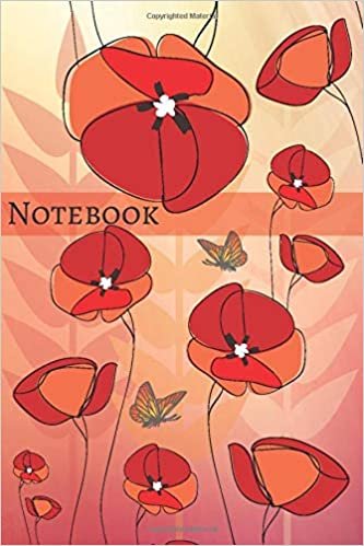 Red Notebook with Poppies: Floral Notebook, Meadow Journal (110 Pages, Blank, Lined Paper, 6 x 9) Pretty Diary for Women