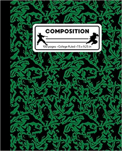 Composition: College Ruled Writing Notebook, Green Ninja Pattern Marbled Blank Lined Book