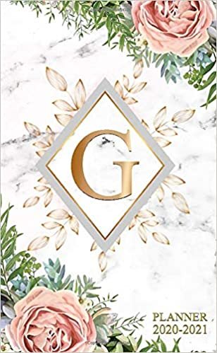 G 2020-2021: Nifty Floral Two Year 2020-2021 Monthly Pocket Planner | 24 Months Spread View Agenda With Notes, Holidays, Password Log & Contact List | Marble & Gold Monogram Initial Letter G