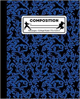 Composition: College Ruled Writing Notebook, Blue Ninja Pattern Marbled Blank Lined Book indir