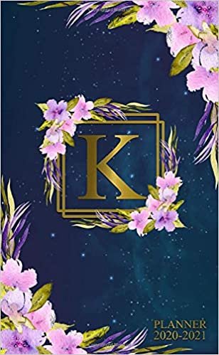 2020-2021 Planner: Two Year 2020-2021 Monthly Pocket Planner | Nifty Galaxy 24 Months Spread View Agenda With Notes, Holidays, Contact List & Password Log | Floral & Gold Monogram Initial Letter K