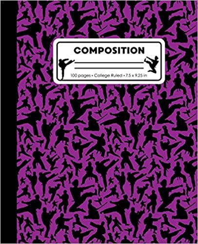 Composition: College Ruled Writing Notebook, Purple Karate Martial Arts Pattern Marbled Blank Lined Book