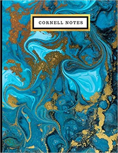 Cornell Notes Notebook | Large 8.5"x11"| 100 Pages| College ruled| lined Cornell Note-Taking System Paper For High School College University Students: Dark and light aqua blue Gold Marble Cover