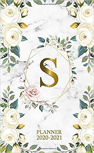 S 2020-2021 Planner: Marble Gold Floral Two Year 2020-2021 Monthly Pocket Planner | 24 Months Spread View Agenda With Notes, Holidays, Password Log & Contact List | Monogram Initial Letter S