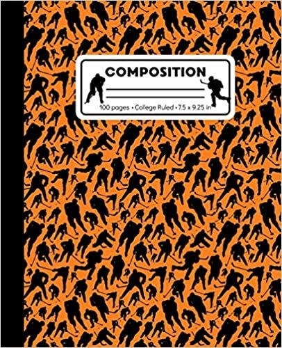 Composition: College Ruled Writing Notebook, Orange Ice Hockey Pattern Marbled Blank Lined Book