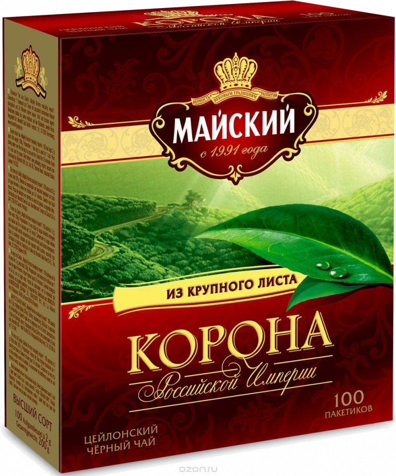 Чай ТМ Майский Корона Российской Империи черный чай 100 пакетов