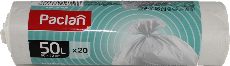 Пакеты для мусора ТМ Paclan extra 50л/20шт.белые 9мкм.