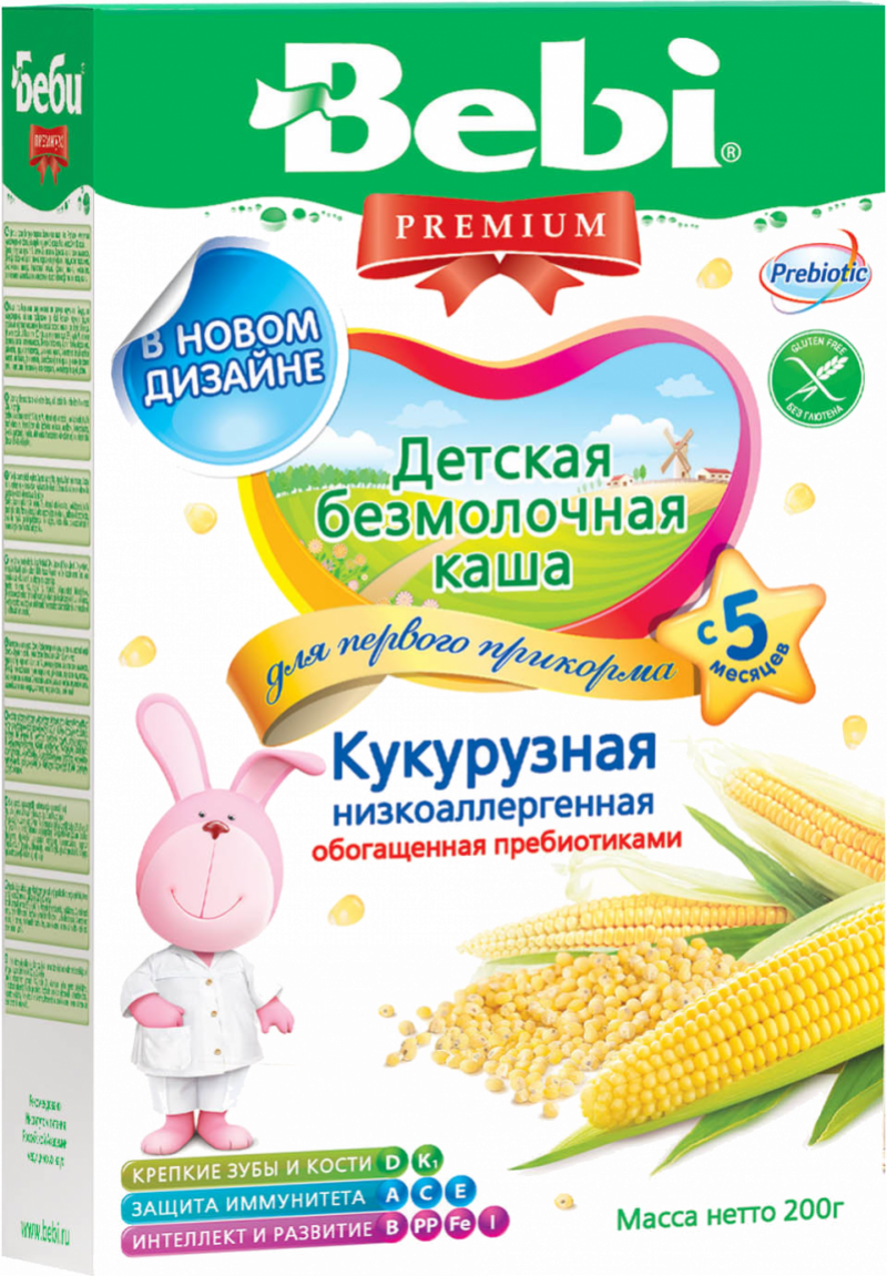 Каша ТМ Bebi Premium безмолочная кукурузная низкоаллергенная 200г