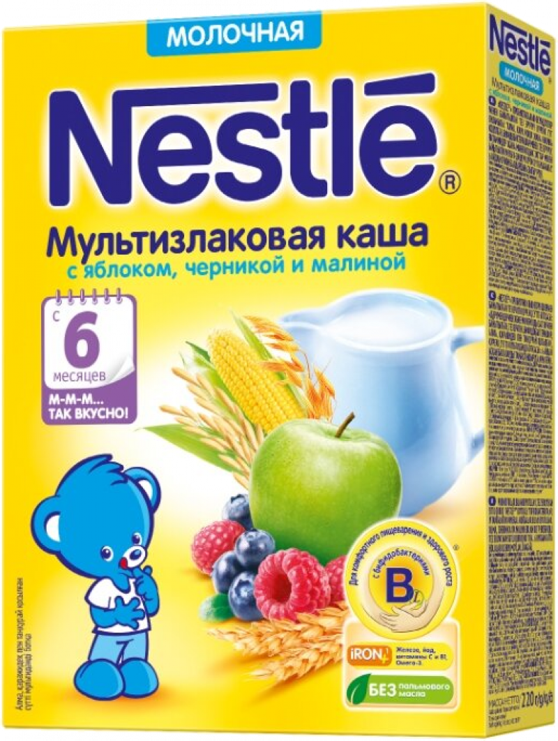 Каша ТМ Nestle молочная мультизлаковая с яблоком, черникой и малиной 220г