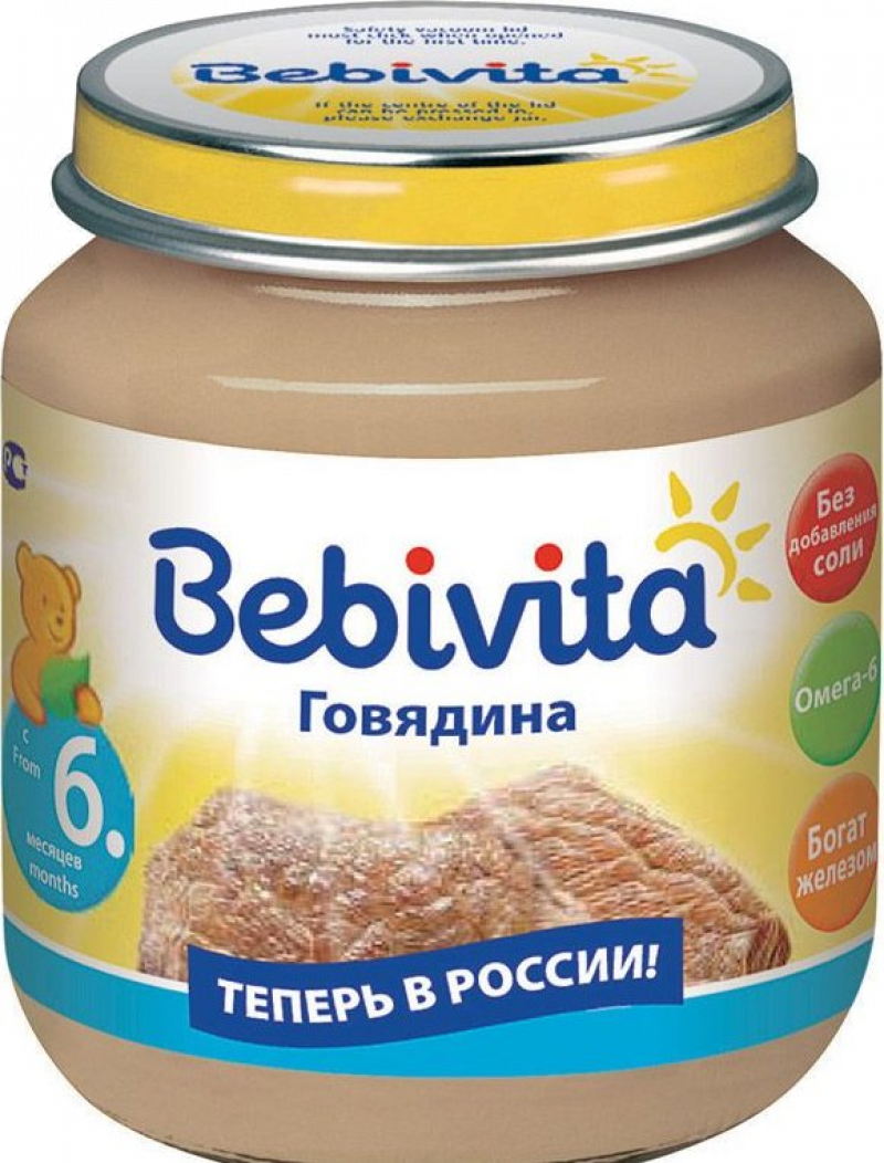 Пюре ТМ Bebivita из говядины, стекло, 100г