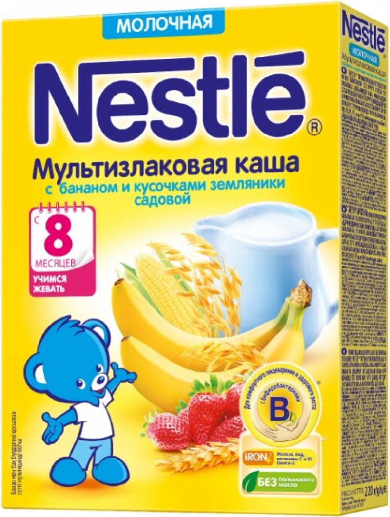 Каша ТМ Nestle молочная мультизлаковая с бананом и земляникой 220г