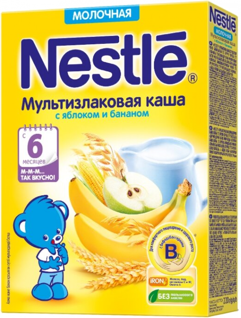 Каша ТМ Nestle молочная мультизлаковая с яблоком и бананом, 220г