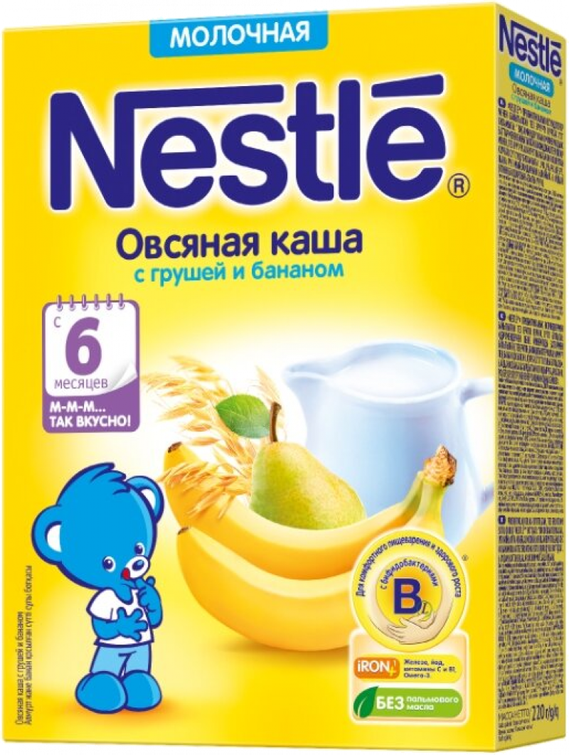 Каша ТМ Nestle молочная овсяная с грушей и бананом, 220г