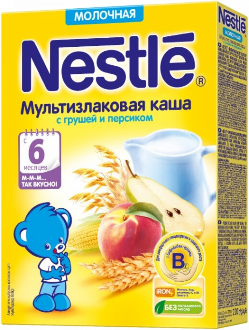 Каша ТМ Nestle молочная мультизлаковая с грушей и персиком 220г