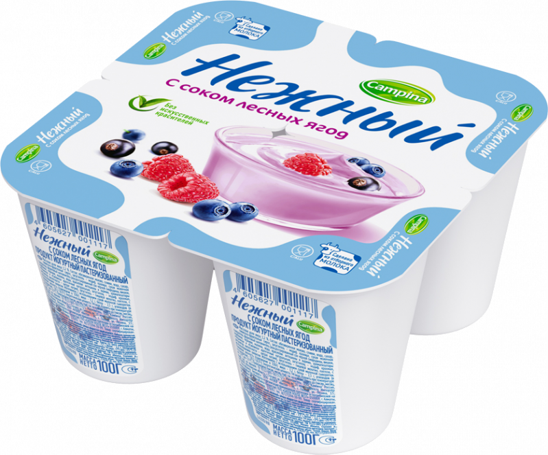 Йогурт Нежный 100гр 1,2% Лесные ягоды