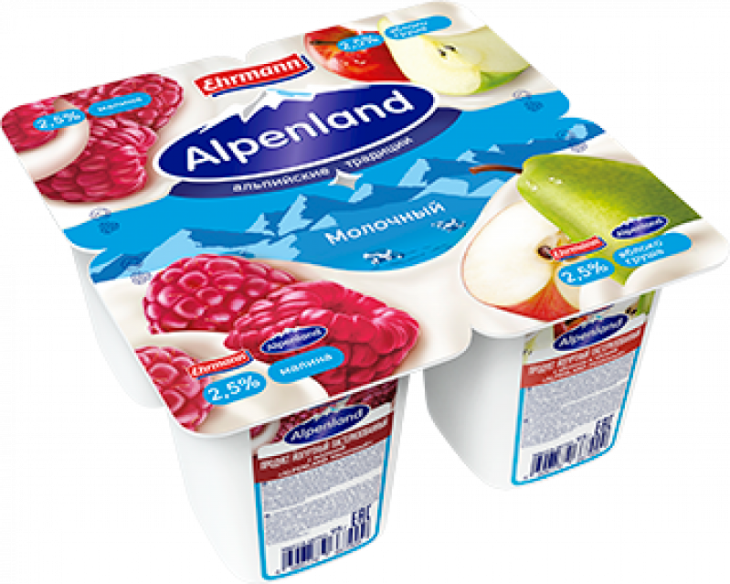 Йогурт ТМ Alpenland Малина-Яблоко-Груша (1 штука) 2,5% 95г