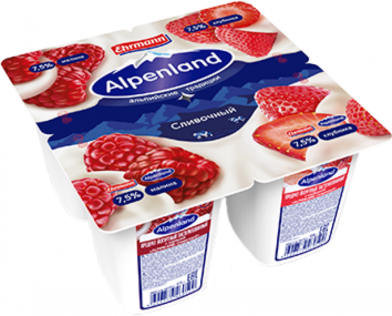 Йогурт ТМ Alpenland Малина - Клубника (1 штука) 7,5% 95г