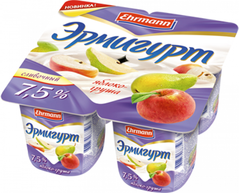 Йогурт ТМ Эрмигурт Яблоко-Груша 7,5% (1 штука) 115г