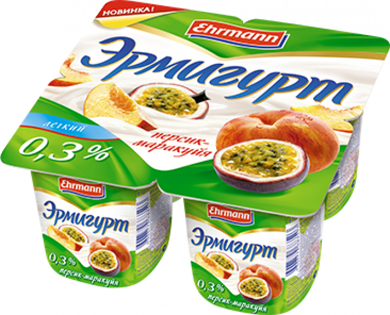 Йогурт ТМ Эрмигурт Персик-Маракуйя 0,3% (1 штука) 115г