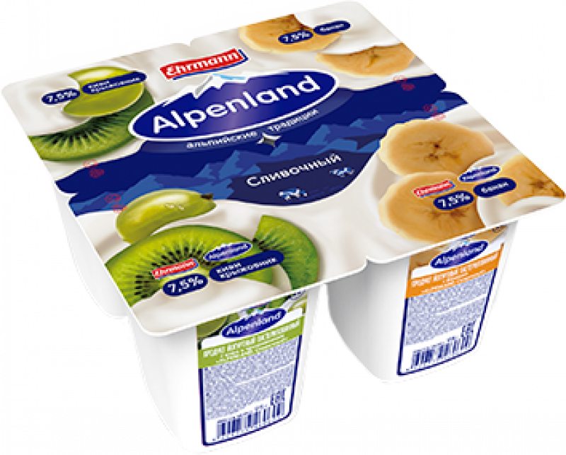 Йогурт ТМ Alpenland Киви - Крыжовник - Банан (1 штука) 7,5% 95г