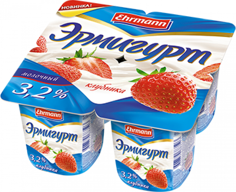 Йогурт ТМ Эрмигурт Клубника 3,2% (1 штука) 115г