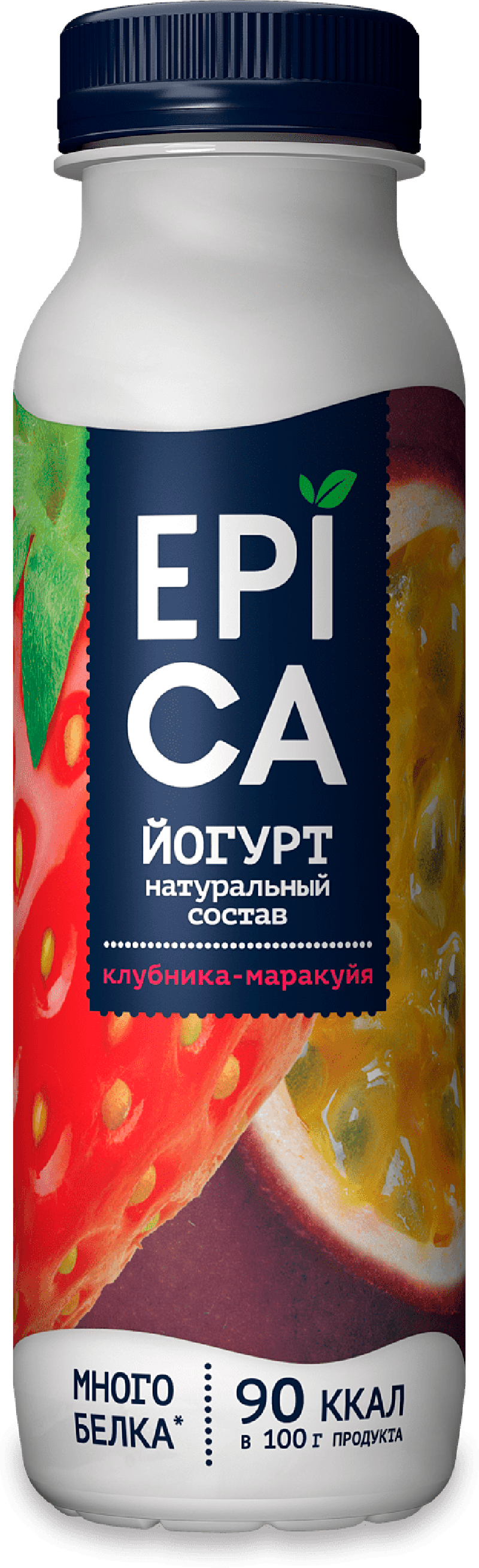 Йогурт ТМ Epica питьевой Клубника - маракуйя 2,5% 130г