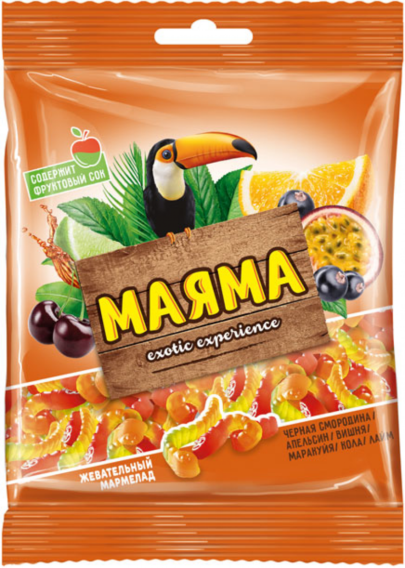 Жевательный мармелад ТМ Маяма со вкусом вишни и маракуйи, колы и лайма, черной смородины и апельсина 70г