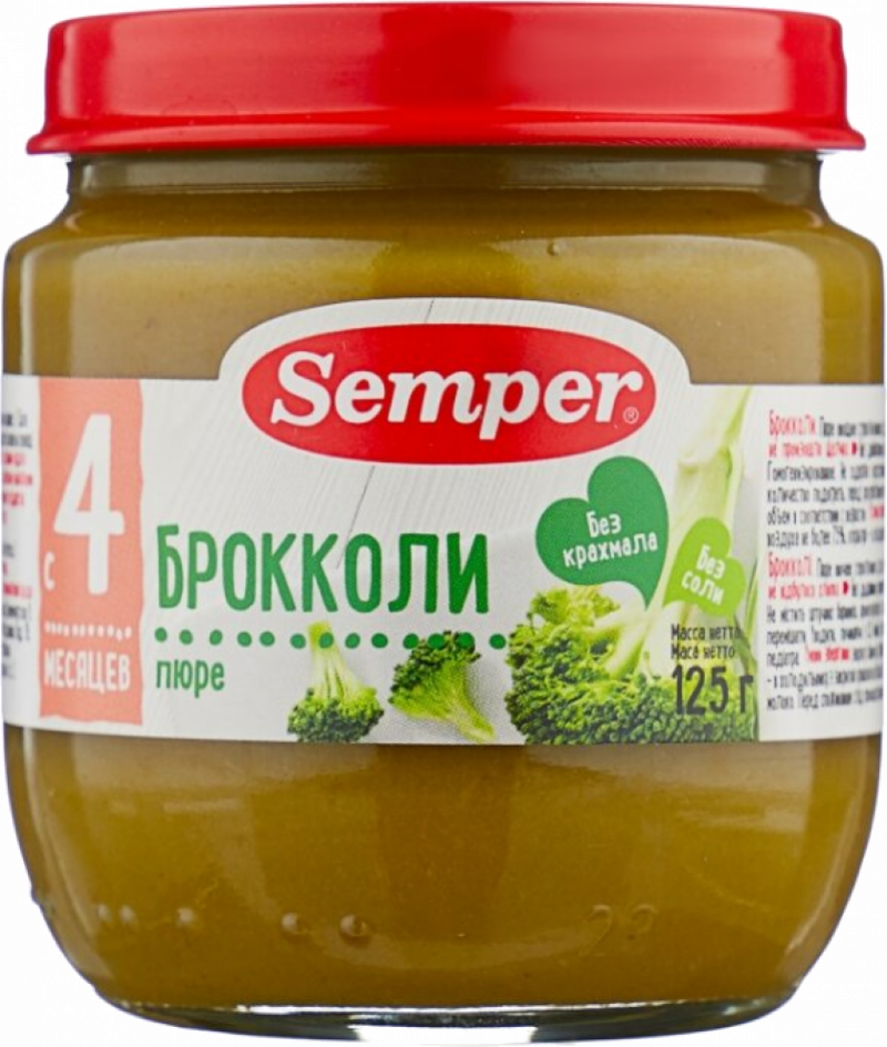 Пюре ТМ Semper брокколи (с 4 месяцев) 125г