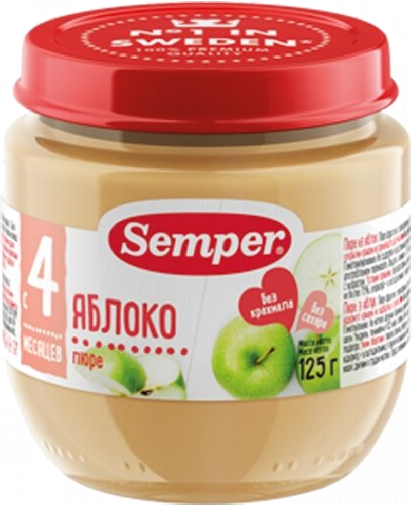 Пюре ТМ Semper яблоко (с 4 месяцев) 125г