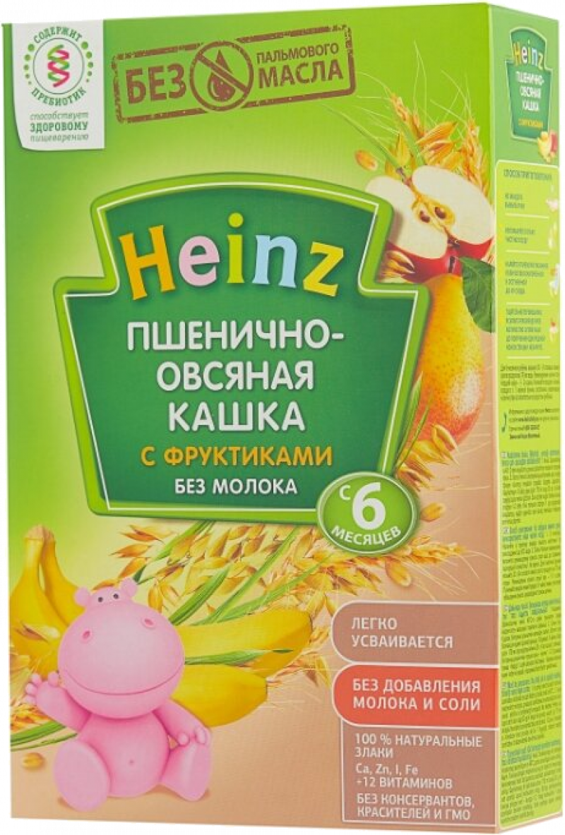 Каша ТМ Heinz безмолочная пшенично-овсяная с фруктами (с 6 месяцев) 200г