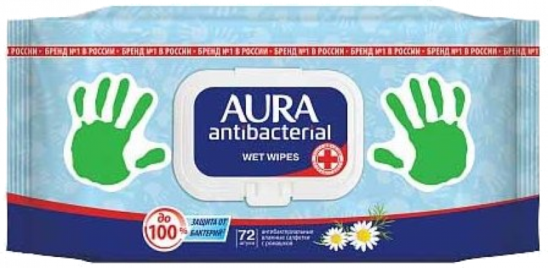 Влажные салфетки ТМ Aura антибактериальные с ромашкой 72шт