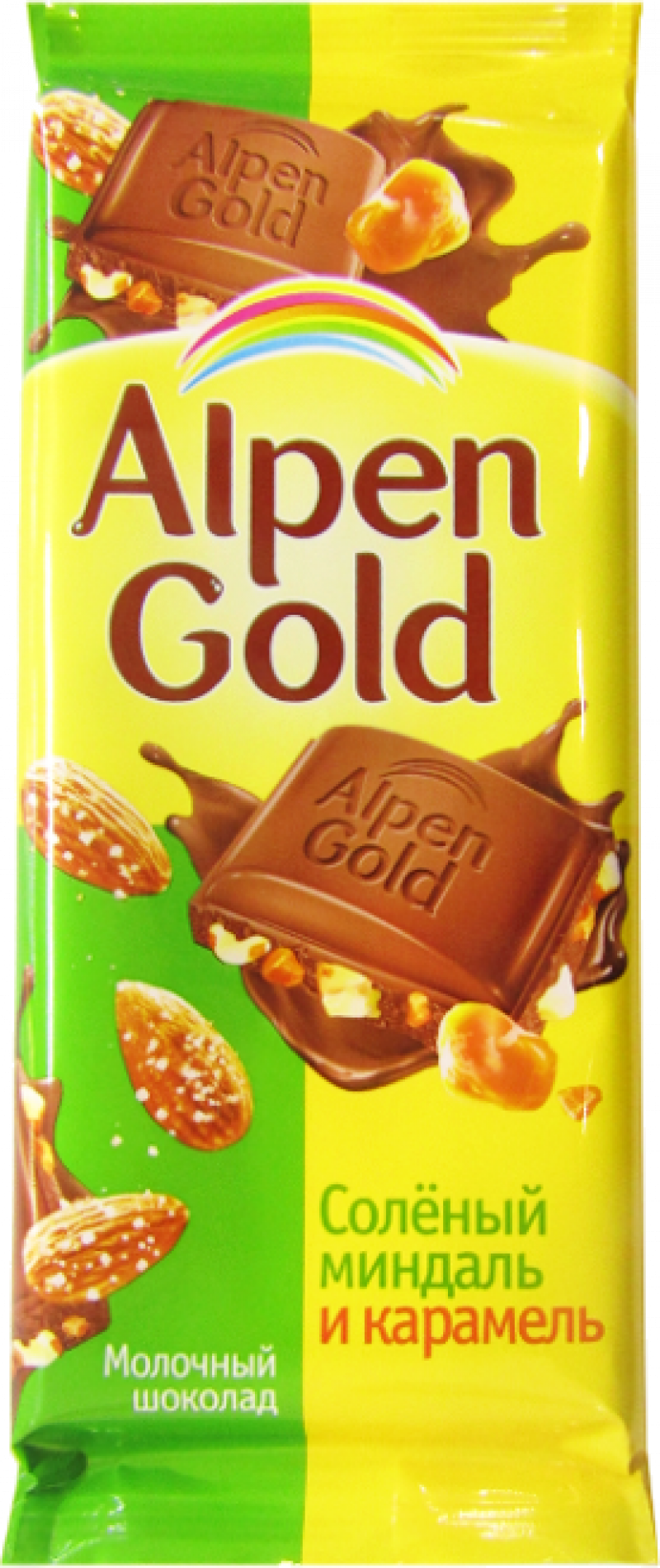 Шоколад ТМ Alpen Gold молочный с солёным миндалем и карамелью 90г