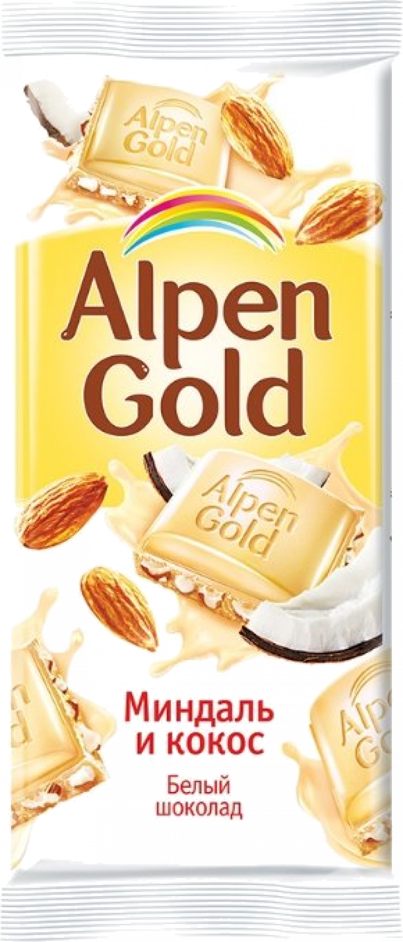 Шоколад ТМ Alpen Gold Миндаль и кокос белый с миндалём и кокосовой стружкой 90г